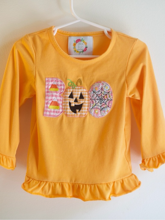 Other - Girls' Ruffle Hem Long-Sleeve 'Boo' Pumpkin Tee - Mustard